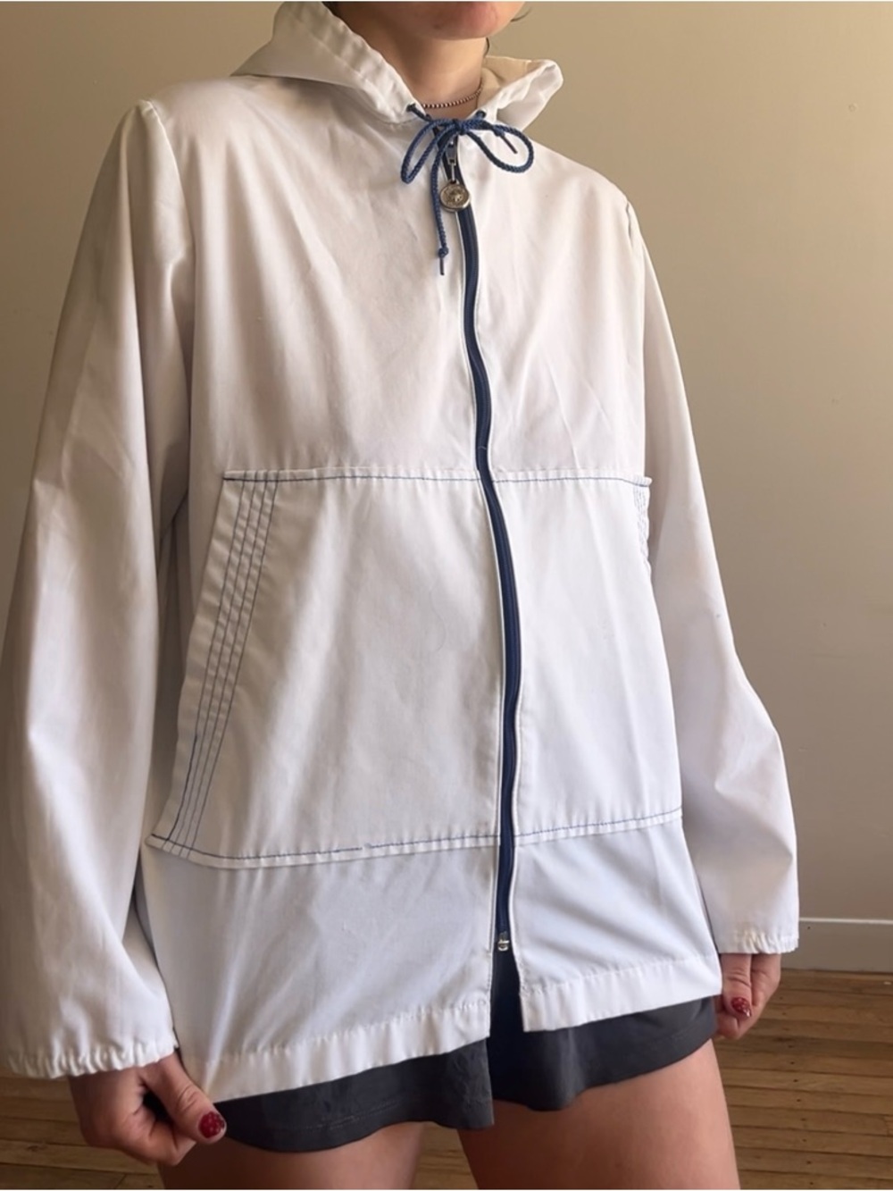 White Windbreaker Jacket with blue details